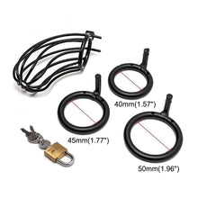Load image into Gallery viewer, Black Metal Chastity Cage – material and construction details, gallery view 6