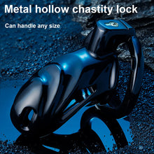 Load image into Gallery viewer, Black Metal Chastity Lock – locking components and key details, gallery view 1