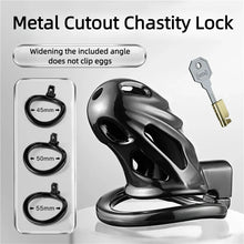 Load image into Gallery viewer, Black Metal Chastity Lock – package contents and included accessories, gallery view 4