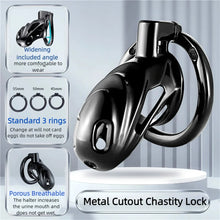Load image into Gallery viewer, Black Metal Chastity Lock – locking components and key details, gallery view 9