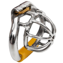Load image into Gallery viewer, Ergonomic Stainless Steel Stealth Lock Male Chastity Cage – locking components and key details, gallery view 1