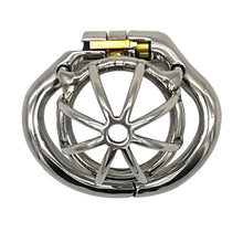 Load image into Gallery viewer, Ergonomic Stainless Steel Stealth Lock Male Chastity Cage – locking components and key details, gallery view 2