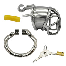 Load image into Gallery viewer, Stainless Steel Stealth Lock Chastity Cage – locking components and key details, gallery view 3