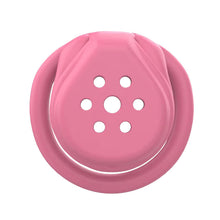 Load image into Gallery viewer, Flat Pink Chastity Lock – locking components and key details, gallery view 2