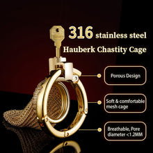 Carica l'immagine nel visualizzatore di Gallery, Golden Adjustable Chainmail Chastity Cage 4