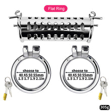Load image into Gallery viewer, Metal Double Ended Chastity Cage – ring and adjustment details, gallery view 9
