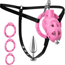 Carica l'immagine nel visualizzatore di Gallery, Pink Rattler Chastity Cage with Anal Plug