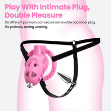 Carica l'immagine nel visualizzatore di Gallery, Pink Rattler Chastity Cage with Anal Plug 2