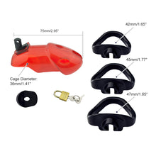 Load image into Gallery viewer, Red Chastity Cage – product design details, gallery view 3 from the CAGINK product page