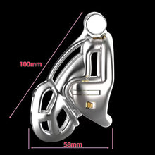 Load image into Gallery viewer, Double-Lock Mamba Stainless Steel Cock Cage – locking components and key details, gallery view 6