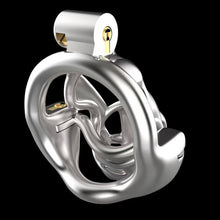 Load image into Gallery viewer, Double-Lock Mamba Stainless Steel Cock Cage – locking components and key details, gallery view 3