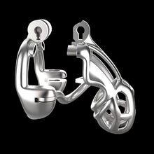 Load image into Gallery viewer, Double-Lock Mamba Stainless Steel Cock Cage – locking components and key details, gallery view 7