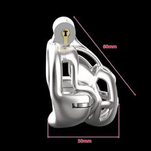 Load image into Gallery viewer, Double-Lock Mamba Stainless Steel Cock Cage – locking components and key details, gallery view 2