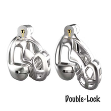 Load image into Gallery viewer, Double-Lock Mamba Stainless Steel Cock Cage – locking components and key details, gallery view 9