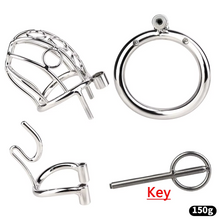 Carica l'immagine nel visualizzatore di Gallery, Steel Chastity Device with PA part including keys tube ring, pa