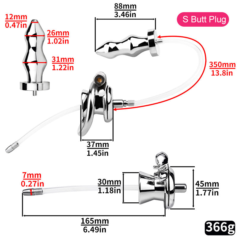 Chastity Cage With Enema Butt Plug