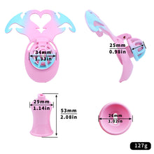 Load image into Gallery viewer, Mini Demon Negative Chastity Cage dimensions showing 25mm, 0.98in, 1.14in
